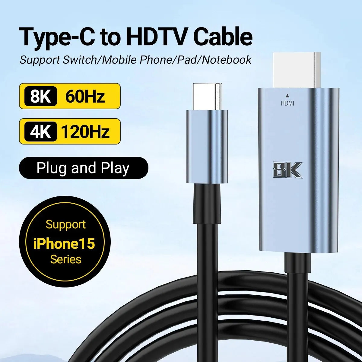 HDMI Cable Perfect for Streaming Gaming Support iPhone 15 Series Samsung S