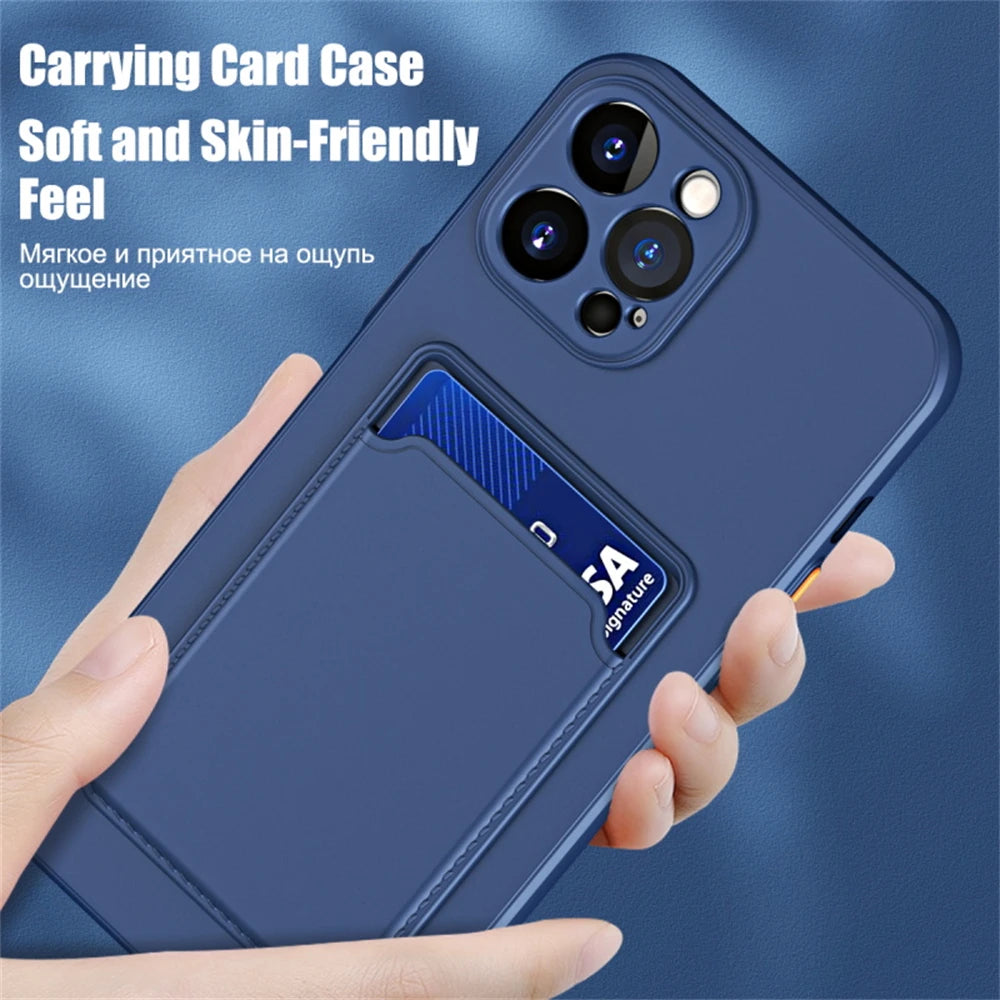 Luxury Soft Silicone Wallet Case Funda For iPhone 15 14 11 13 12 Pro Max Plus Card Holder Slot Back Cover Protective Accessories